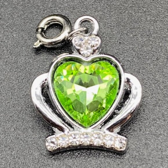 Jeweled Heart Rhinestone Crown Charm on Silver - Picture 2 of 12
